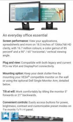 Dell E1916H 18.5 Inch LED Monitor (VGA+DP)